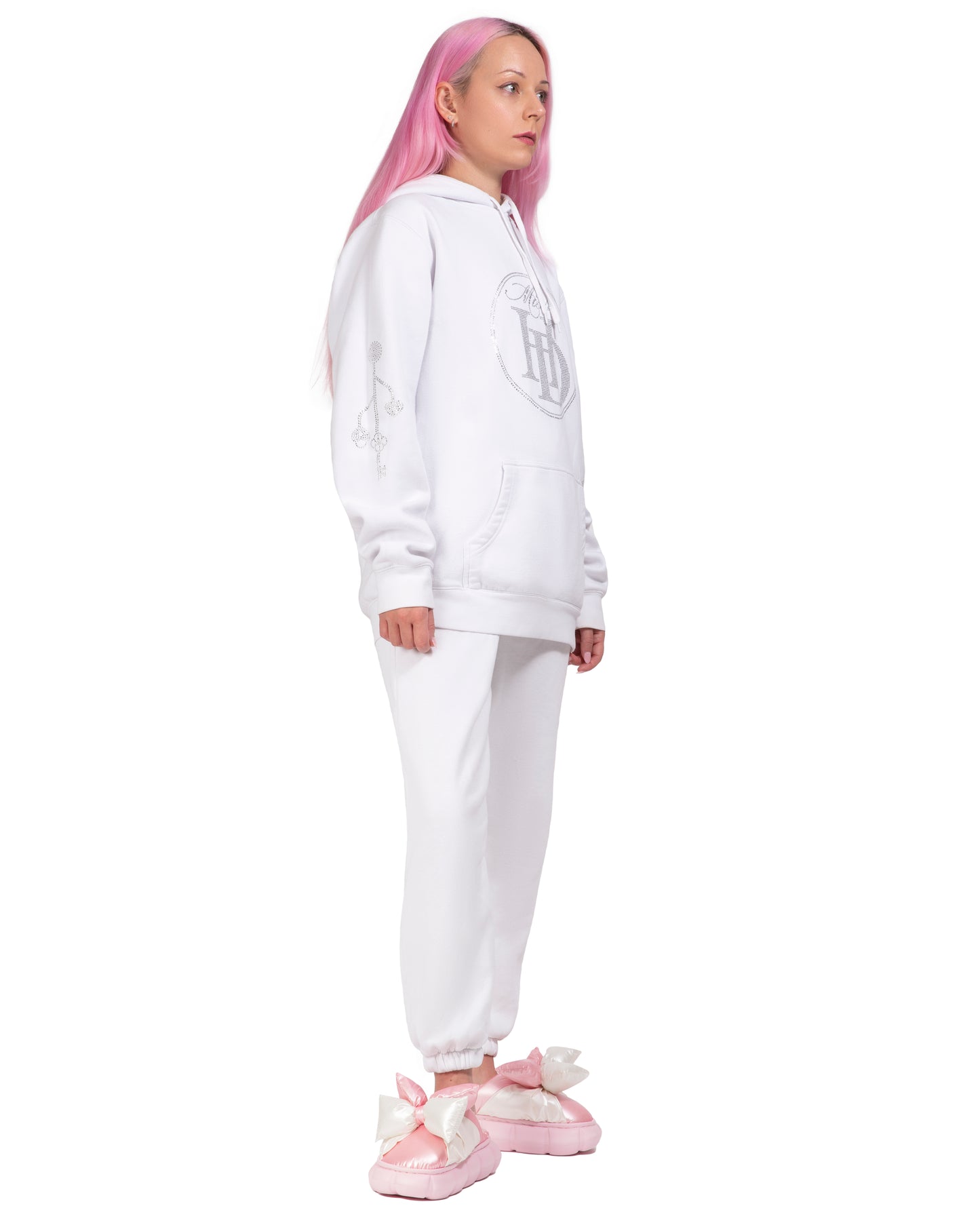 RHINESTONE HOODIE WHITE (READY TO SHIP)